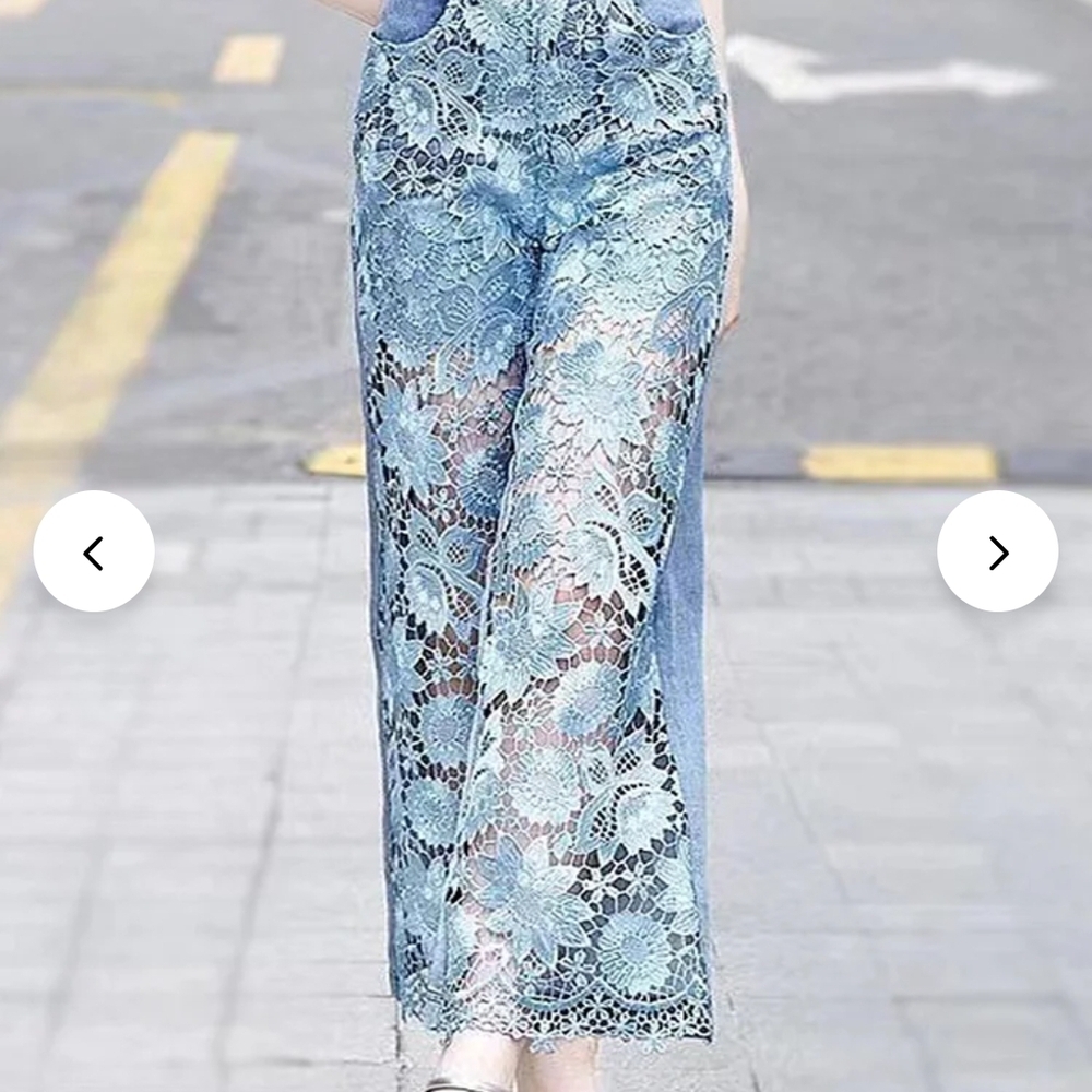 Women's Blue Lace Flare Jeans